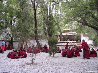 Lhasa - Debatterende monniken bij het Sera klooster